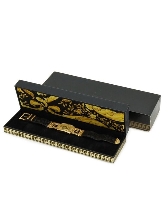 Versace Medusa Gold Dial Leather Quartz Watch main image 9